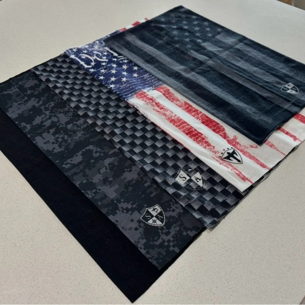 Set of 5 SA Company Face Shields / Neck Gaiters with American Flag Designs.